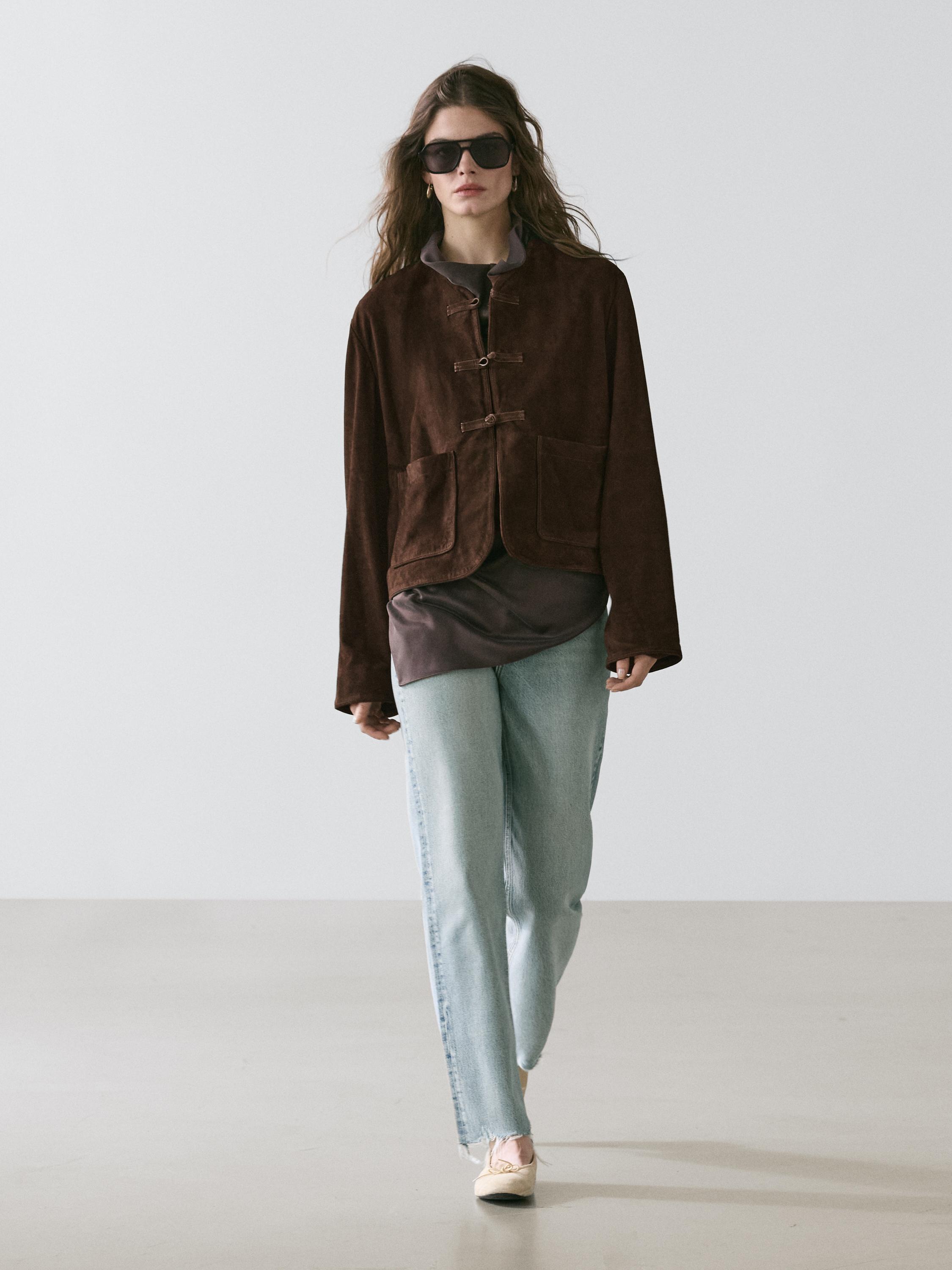 Short suede leather jacket
